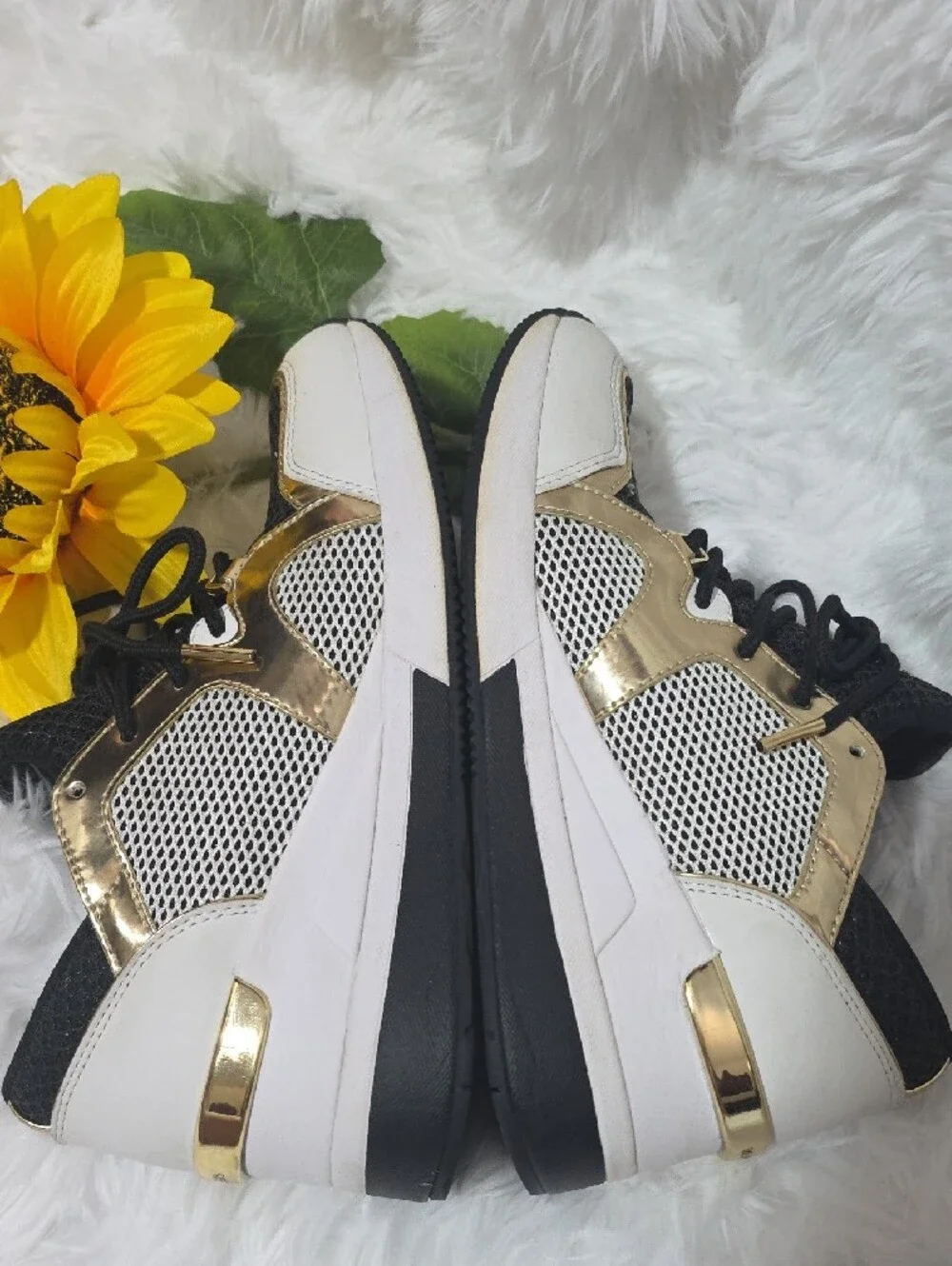 Michael Kors Black, Gold & White Lace-Up Mesh Sneakers